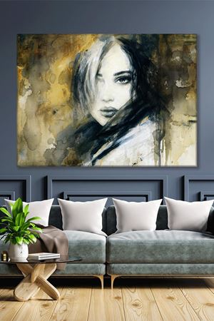Siyah Beyaz Kadın Çizimi Kanvas Duvar Tablo 3322818