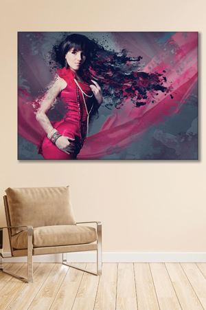 Siyah Uzun Saçlı Kadın Kanvas Duvar Tablo 3322402