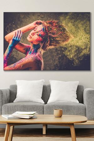 Saçlarında Rengarenk Boyalar Akan Kadın Duvar Kanvas Tablo 3322143