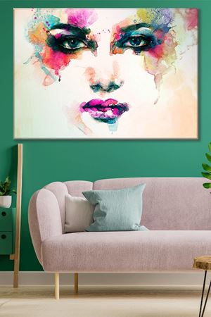 Renkli Fırça Darbeli Kadın Kanvas Duvar Tablo 3322301