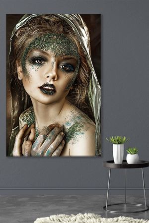 Simli Makyajlı Kadın Kanvas Duvar Tablo 3322800