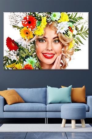 Saçında Çiçekler Olan Kadın Kanvas Duvar Tablo 3322790