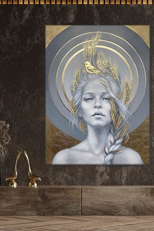 Saçlarına Buğday ve Kuş Konmuş Kız Duvar Kanvas Tablo 3322135