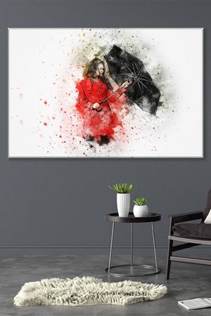 Siyah Şemsiyeli Kadın Duvar Kanvas Tablo 3322032