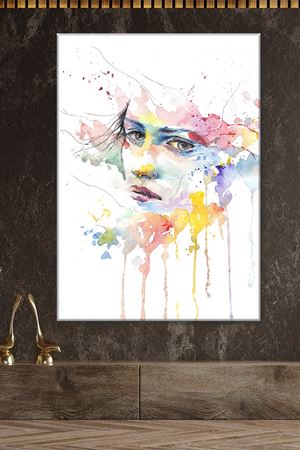 Renkli Fırça Darbeli Kadın Duvar Kanvas Tablo 3322031