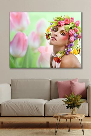 Saçında Çiçekler Açan Kadın Kanvas Duvar Tablo 3322501