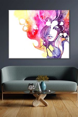 Renkli Saçlı Boya Efektli Kadın Kanvas Duvar Tablo 3322327