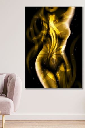 Sarı Desenli Kadın Duvar Kanvas Tablo 3322058