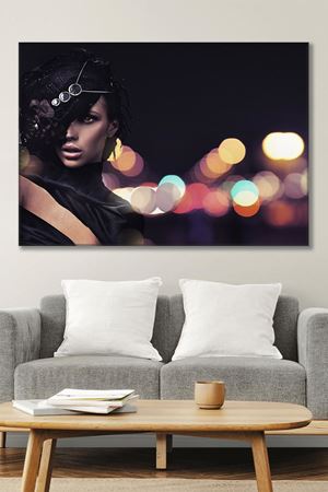 Siyah Şapkalı Kadın Kanvas Duvar Tablo 3322249