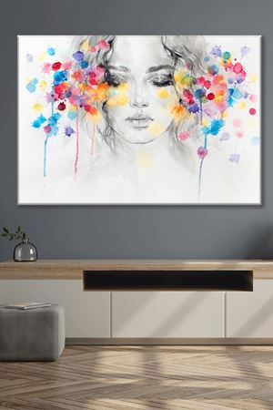 Renkli Fırça Darbeleri ve Kadın Kanvas Duvar Tablo 3322222