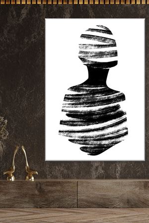 Siyah Fırça Darbeli Kadın Kanvas Duvar Tablo 3322553