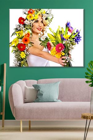 Saçından Çiçekler Çıkan Kadın Kanvas Duvar Tablo 3322753