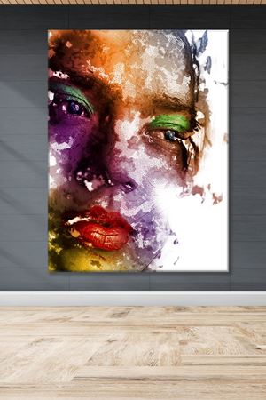 Renkli Fırça Darbeli Kadın Kanvas Duvar Tablo 3322437