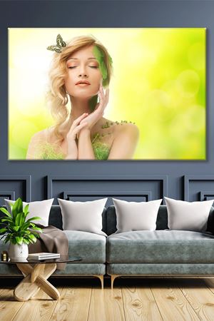 Saçına Kelebek Konmuş Kadın Kanvas Duvar Tablo 3322385