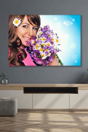 Papatyalı Mutlu Kadın Duvar Kanvas Tablo 3322071