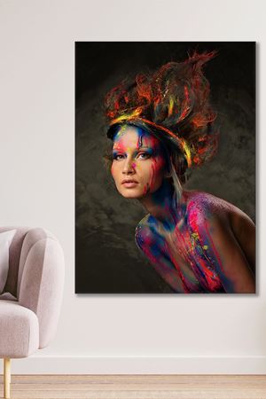 Renkli Boya Efektli Kadın Kanvas Duvar Tablo 3322739