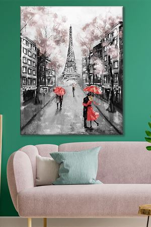 Pariste Şemsiyeli İnsanlar Kanvas Duvar Tablo 3322718