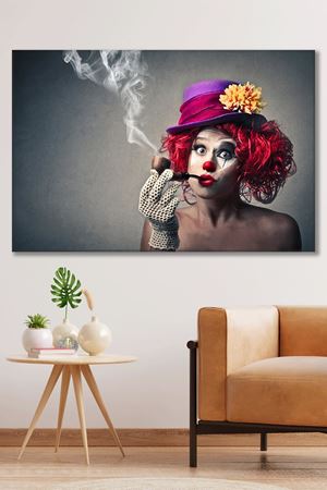 Pipo İçen Palyaço Kadın Kanvas Duvar Tablo 3322339