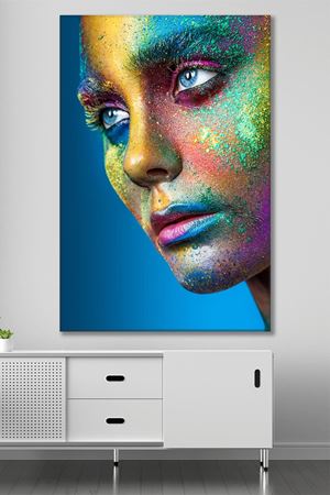 Mavi Gözlü Renkli Boyalı Kadın Kanvas Duvar Tablo 3322748