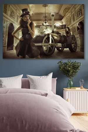 Nostalji Araba ve Kadın Kanvas Duvar Tablo 3322333