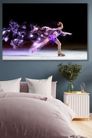 Mor Elbiseli Buz Patenci Kız Kanvas Duvar Tablo 3322405