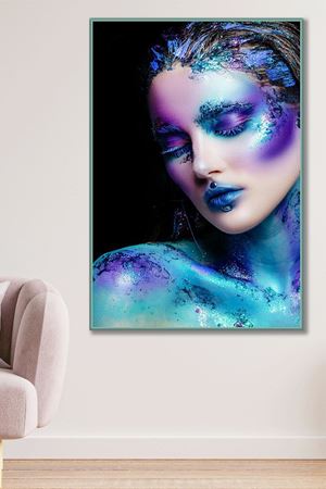 Mavi Makyajlı Kadın Duvar Kanvas Tablo 3322067