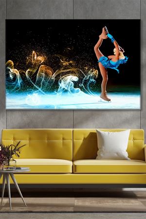 Mavi Elbise Buz Patenci Kız Kanvas Duvar Tablo 3322442