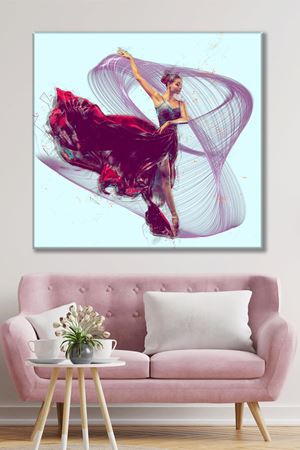 Kırmızı Gece Elbiseli Kız Duvar Kanvas Tablo 3322096