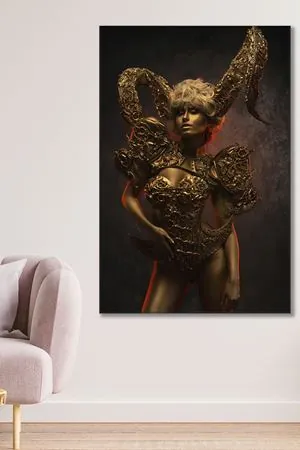 Kafasından Boynuz Çıkan Kadın Kanvas Duvar Tablo 3322593