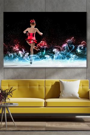 Kırmızı Elbiseli Buz Pateni Yapan Küçük Kız Kanvas Duvar Tablo 3322319