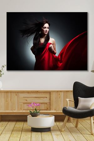 Kırmızı Çarşaflı Güzel Kadın Kanvas Duvar Tablo 3322204
