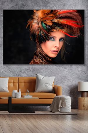 Kuş Tüylü Kadın Duvar Kanvas Tablo 3322042