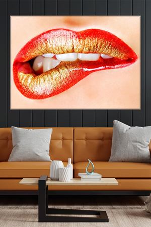 Kırmızı Rujlu Dudak Duvar Kanvas Tablo 3322073
