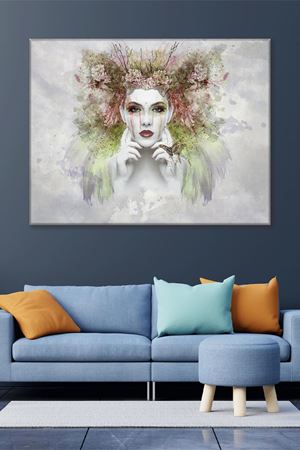 Kafası Çiçekli Kadın Duvar Kanvas Tablo 3322090