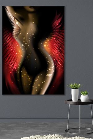 Kırmızı Kanatlı Kadın Duvar Kanvas Tablo 3322039