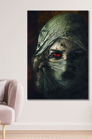 Kırmızı Gözlü Peçeli Kadın Kanvas Duvar Tablo 3322241