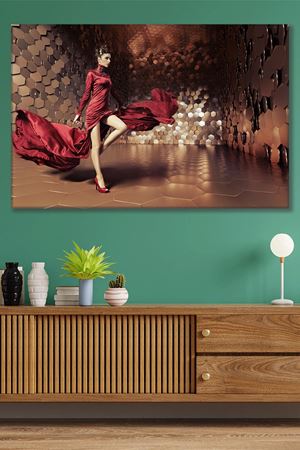 Kırmızı Elbiseli Kadın Kanvas Duvar Tablo 3322512