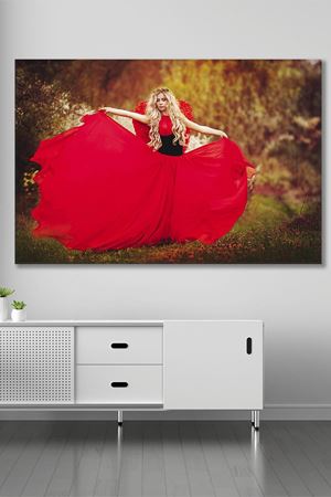 Kırmızı Melek Kanatlı Kadın Kanvas Duvar Tablo 3322625