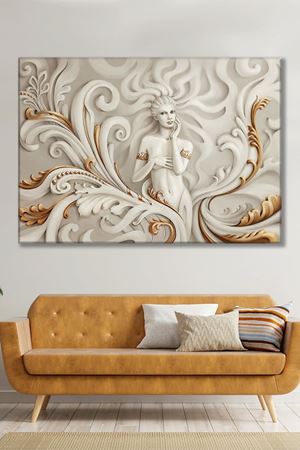 Kadın Heykeli Altın Renkli Kanvas Duvar Tablo 3322289