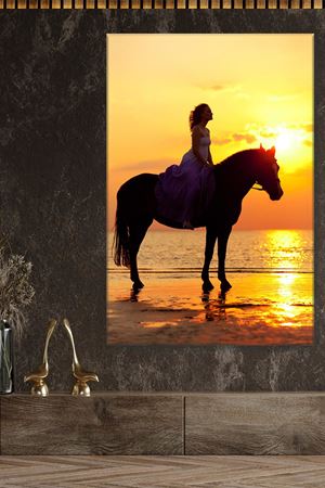 Gün Batımında At ve Kadın Kanvas Duvar Tablo 3322266