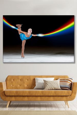 Ellerinden Gökkuşağı Çıkan Buz Pateni Yapan Kız Kanvas Duvar Tablo 3322197