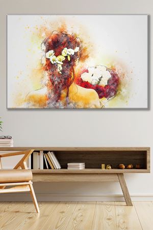 Evlenen Çiçekli Kadın Duvar Kanvas Tablo 3322079