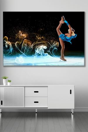 Buz Pateni Yapan Mavi Elbiseli Kız Kanvas Duvar Tablo 3322308