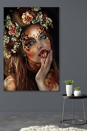 Çiçekli Makyajlı Kadın Kanvas Duvar Tablo 3322673