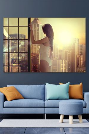 Beyaz İç Çamaşırlı Uzun Saçlı Kadın Kanvas Duvar Tablo 3322216