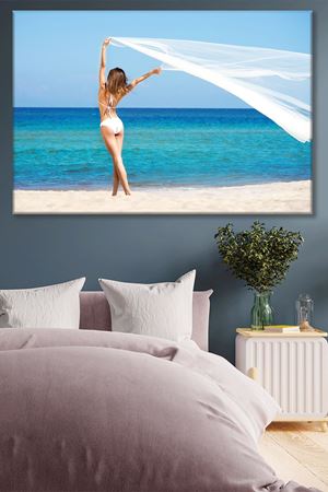 Beyaz Bikinili Kadın Kanvas Duvar Tablo 3322734