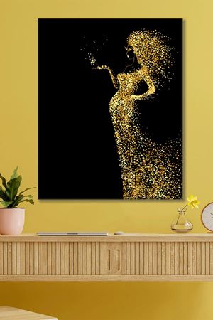 Altın Rengi ve Siyah Kadın Kanvas Duvar Tablo 3322436