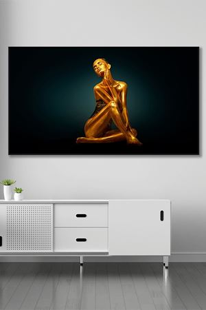 Altın Renkli Kadın Kanvas Duvar Tablo 3322256