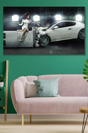 Arabanın Kadına Çarpması Kanvas Duvar Tablo 3322424