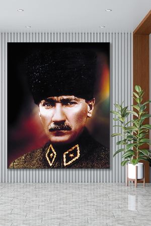 Kalpaklı Üniformalı Atatürk Görseli Yağlı Boya Efektli Kanvas Duvar Tablo 221472